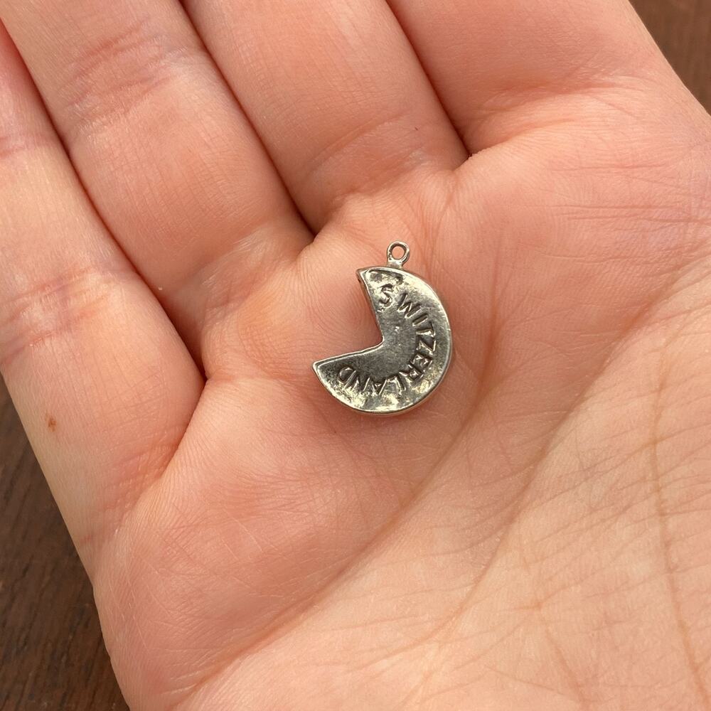 Vintage 925 Sterling Silver Switzerland Cheese Wheel 3D Pendant Bracelet Charm